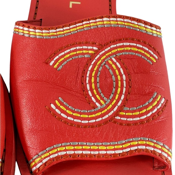 CHANEL Orange Leather Interlocking CC Stitching Women's Slides Sandals 36 - 6US - Picture 6 of 12